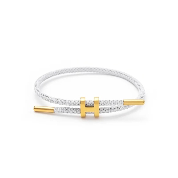 Chelsea Rose Collections Jewelry - White Braided Cable Bracelet with Gold H Accent
